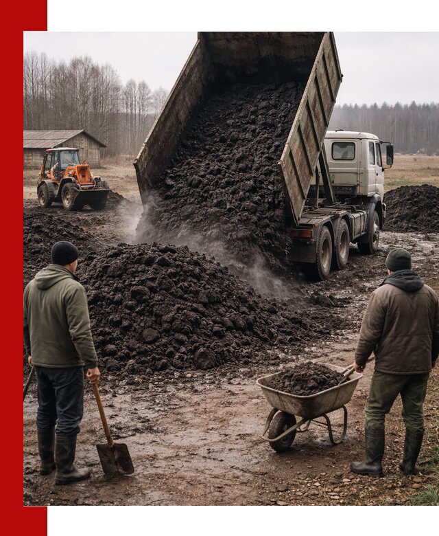 Доставка низинного торфа с разгрузкой и доставкой в Тихорецке