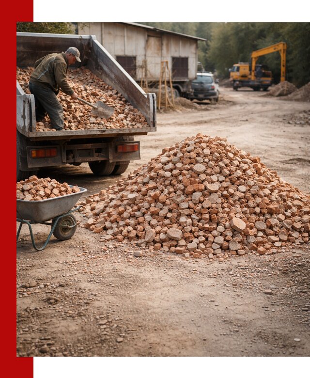 Доставка и подушка из боя кирпича с разгрузкой в Тихорецке