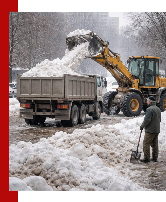 Вывоз снега грузовой техникой в Тихорецке оперативно и чисто