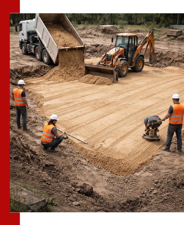 Устройство песчаной подушки для фундаментов и дорог в Тихорецке